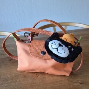 Longchamp Orange Pouch W Handles, Includes Strap & Jelly Cat Charm!!!